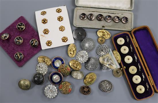 A collection of mixed buttons including French enamel, cased sets etc